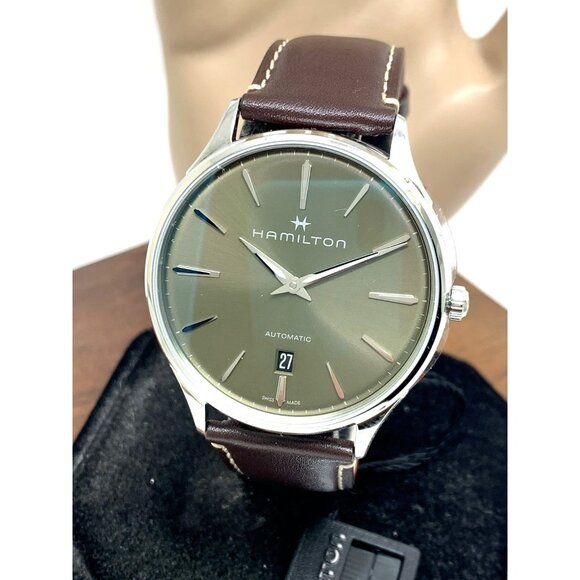 Hamilton Men's Watch H38525561 Swiss Automatic Green Dial Leather Band 40mm